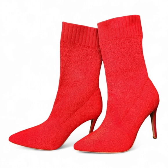 JustFab Ivy Active Knit Stilleto Bootie Red 4" heel pointed toe size 8 - Picture 2 of 8